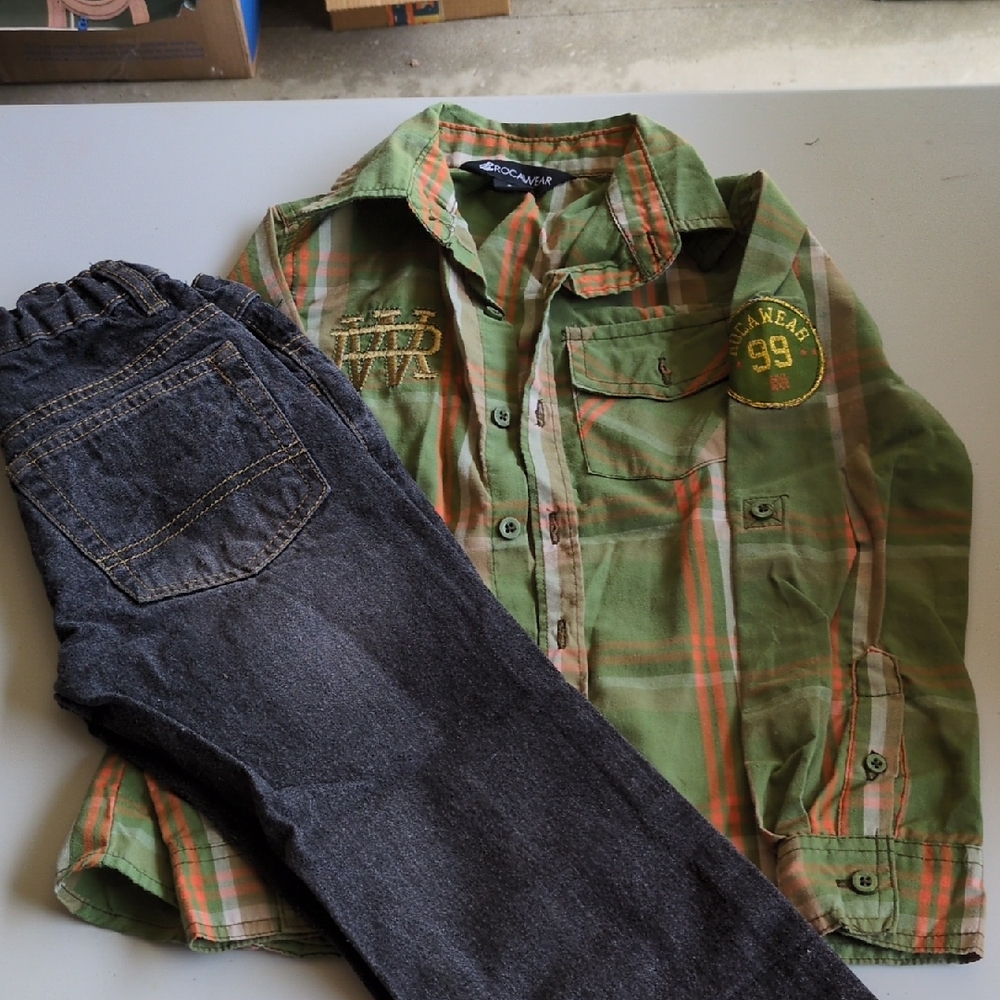 Rocawear Green and Orange Plaid Shirt